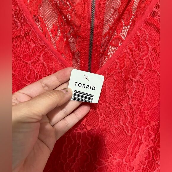 Torrid Lace V-Neck Skater Dress Rusty Red - Picture 4 of 8